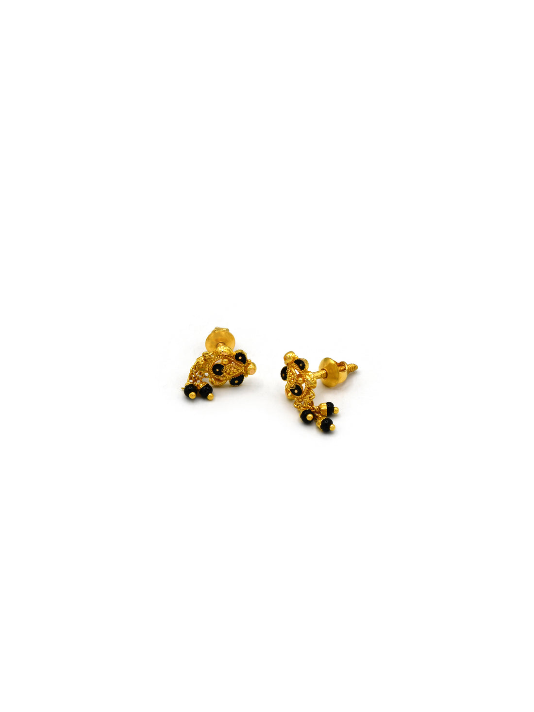 22Ct Gold Minakari Black Beads Stud Earring - Roop Darshan