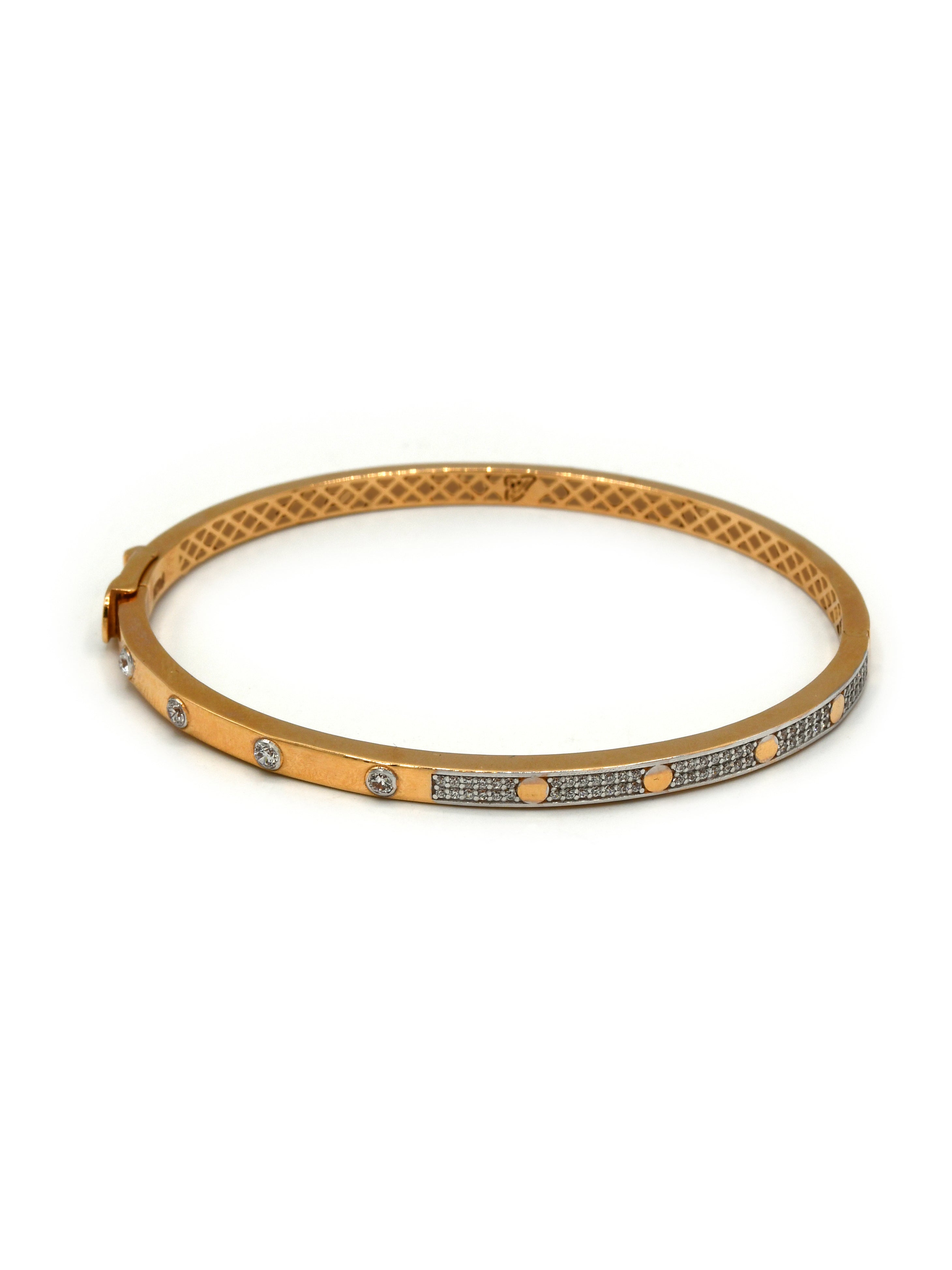 18ct Rose Gold CZ 1 Piece Ladies Bangle - Roop Darshan