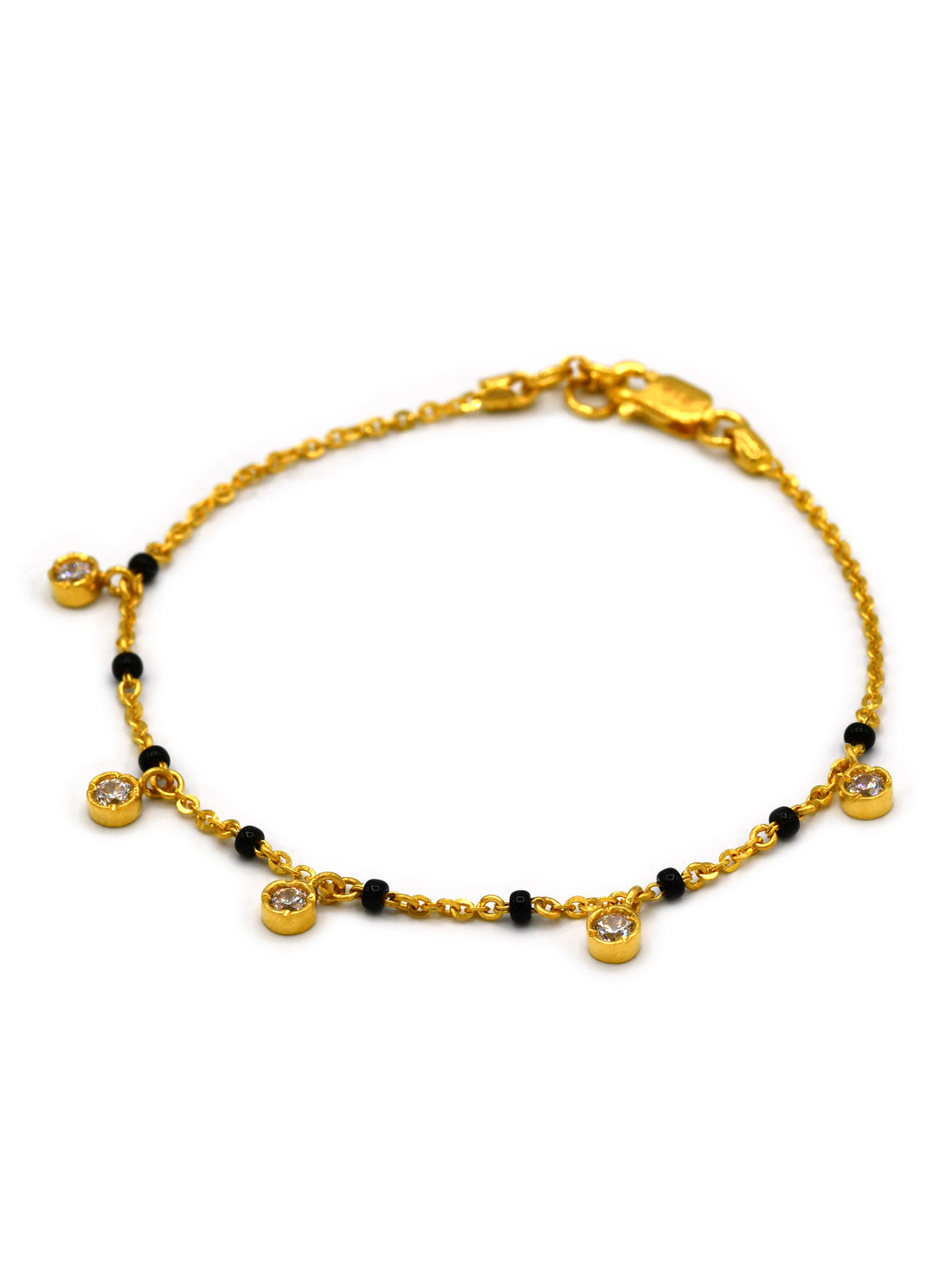 22ct Gold Cz Black Beads Ladies Bracelet