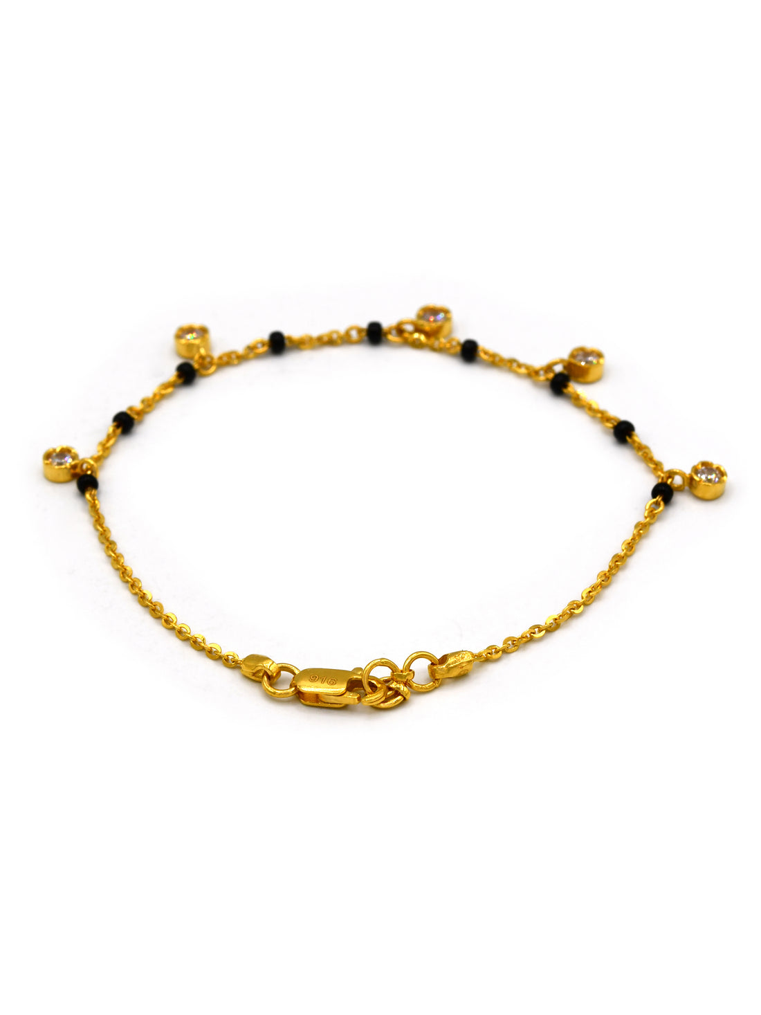 22ct Gold Cz Black Beads Ladies Bracelet