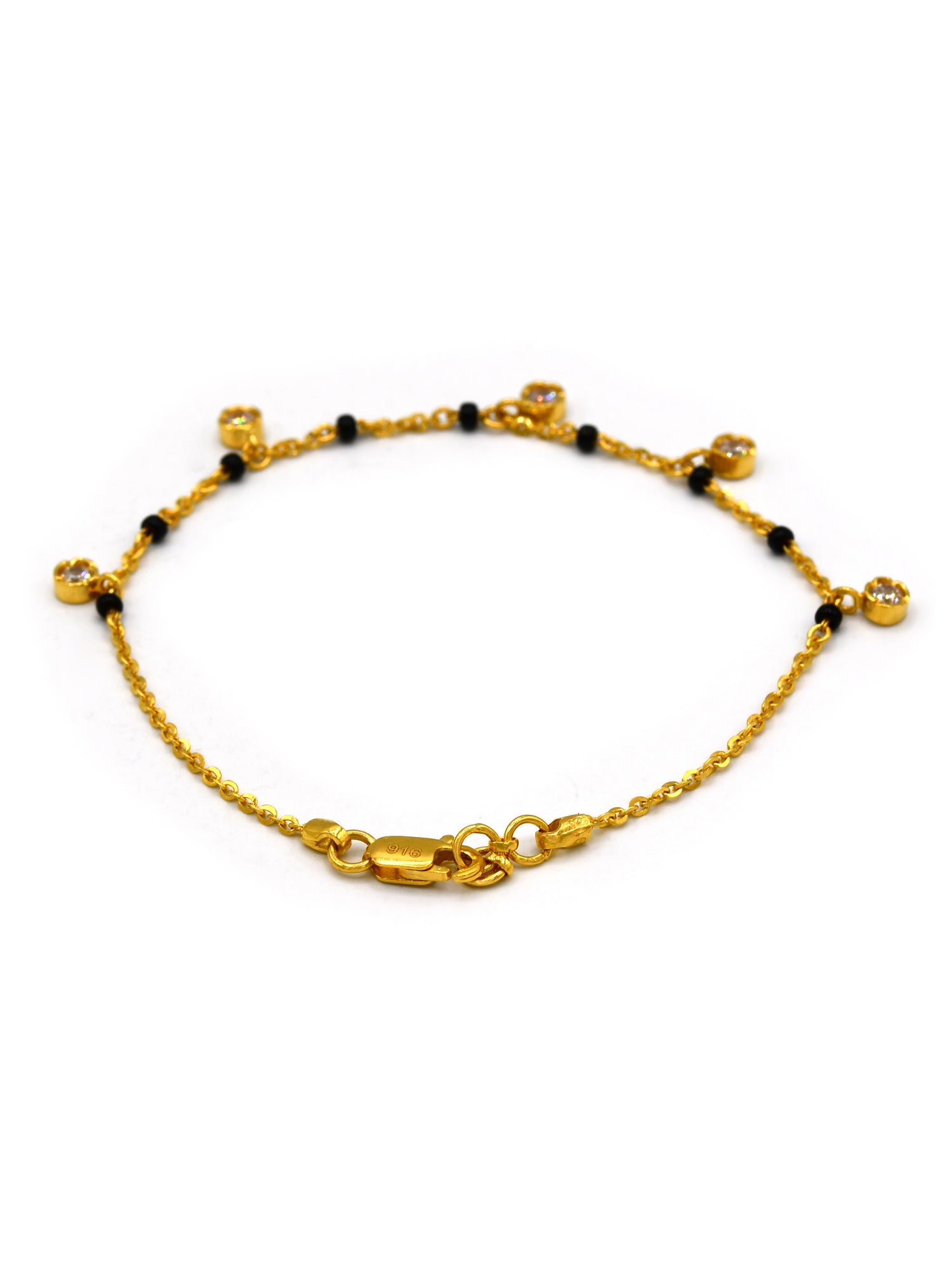 22ct Gold Cz Black Beads Ladies Bracelet