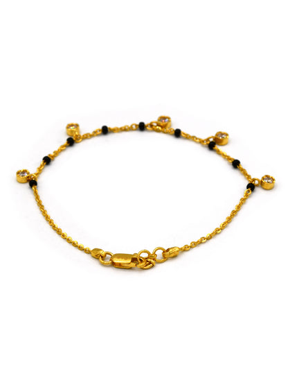 22ct Gold Cz Black Beads Ladies Bracelet