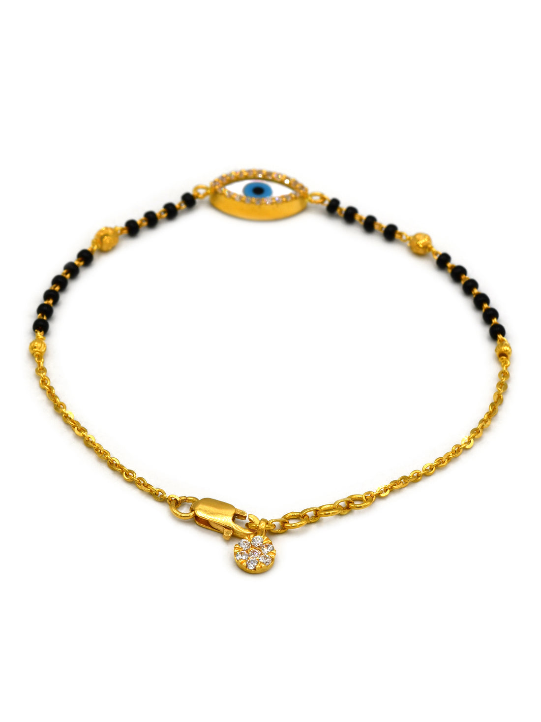 22ct Gold Ball Black Beads Evil Eye Ladies Bracelet