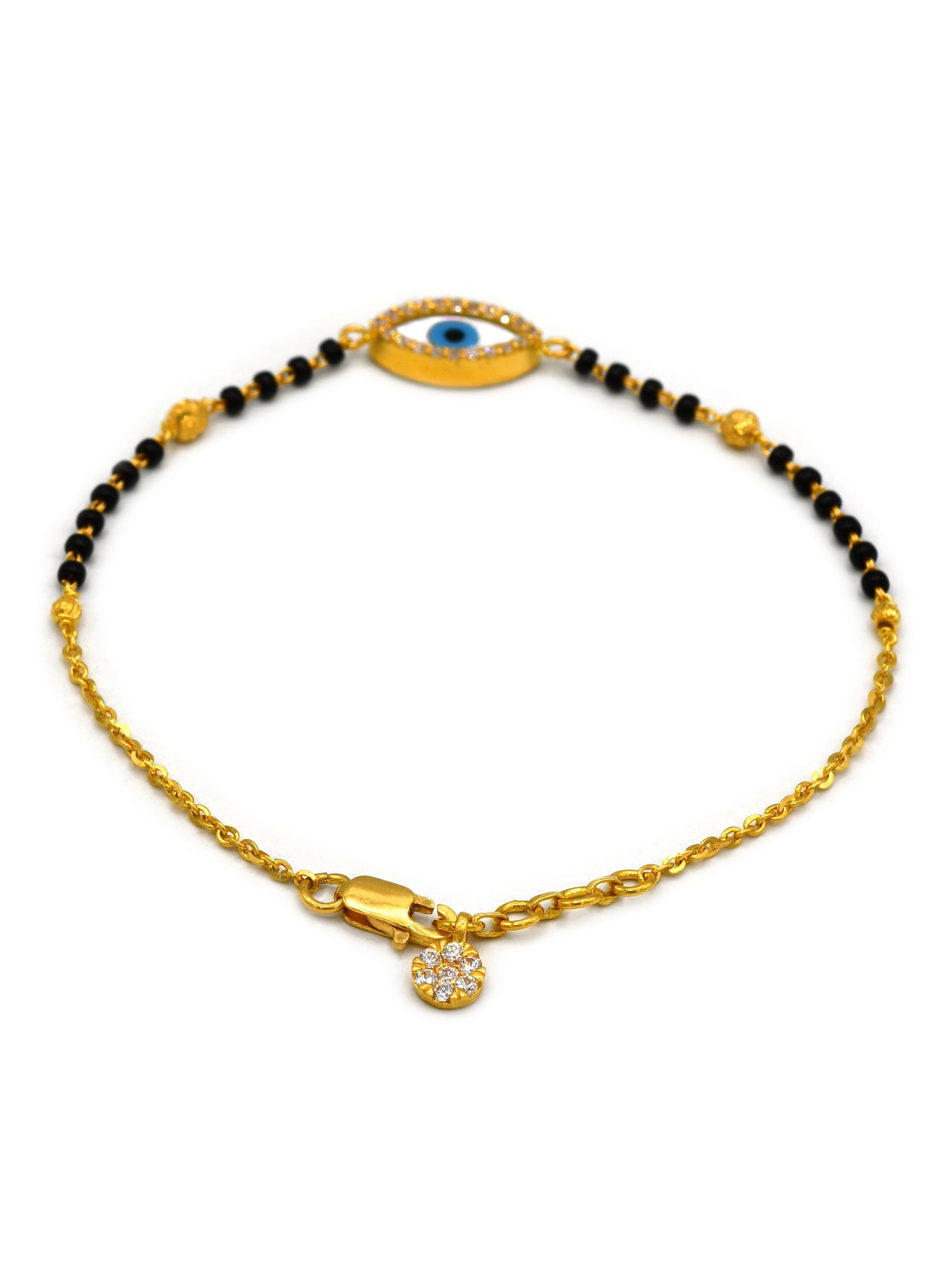 22ct Gold Ball Black Beads Evil Eye Ladies Bracelet