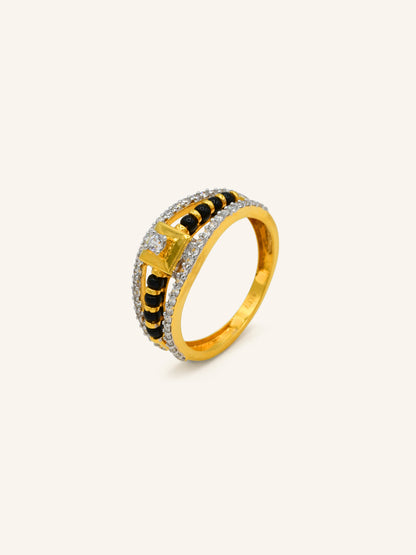 22ct Gold Black Beads CZ Ladies Ring