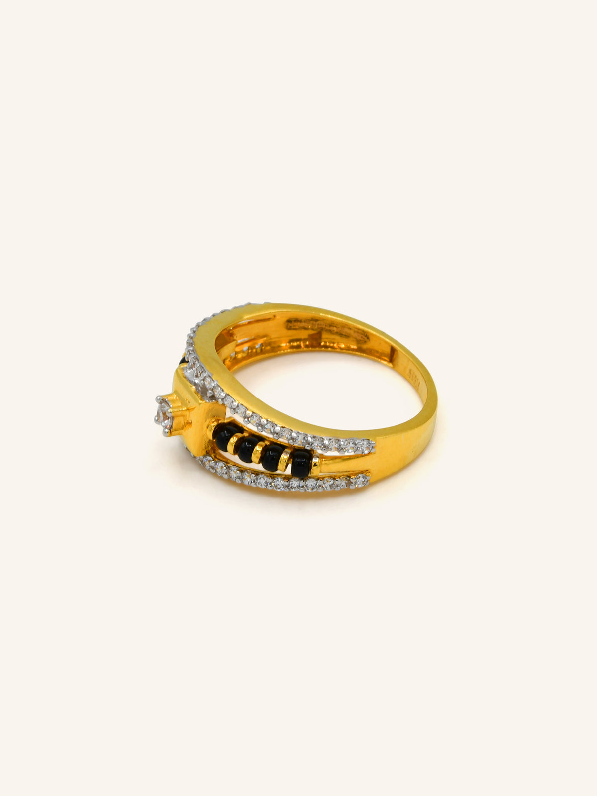 22ct Gold Black Beads CZ Ladies Ring