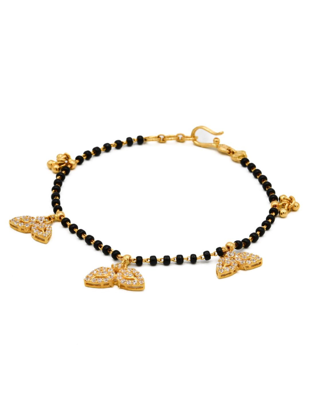 22ct Gold CZ Black Beads Ladies Bracelet - Roop Darshan