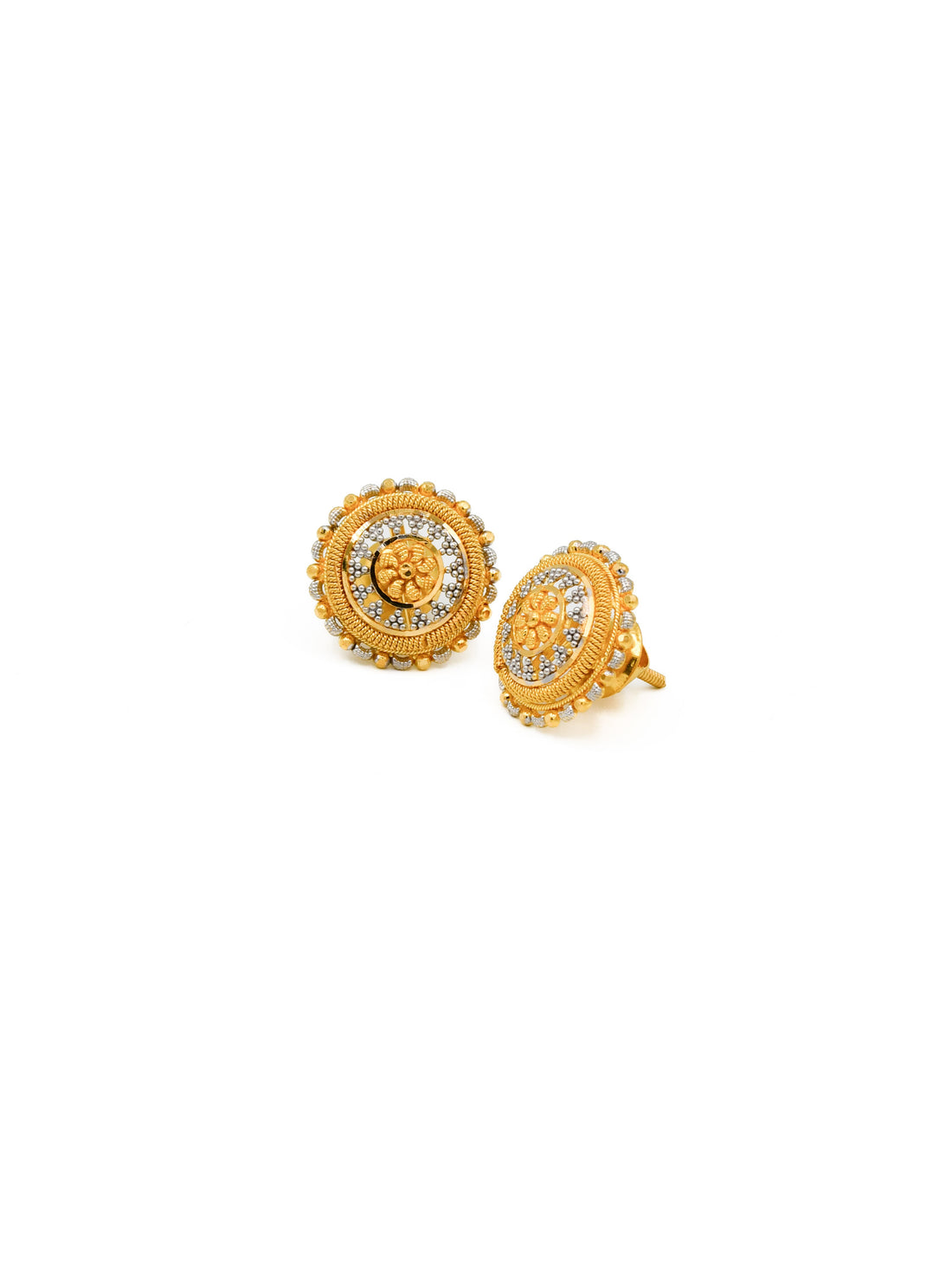 22ct Gold Two Tone Stud Earrings - Roop Darshan