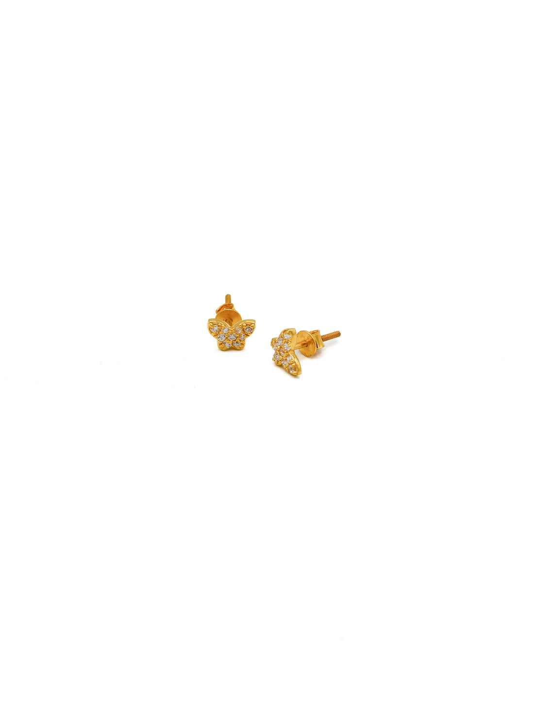 22ct Gold CZ Butterfly Stud Earrings - Roop Darshan