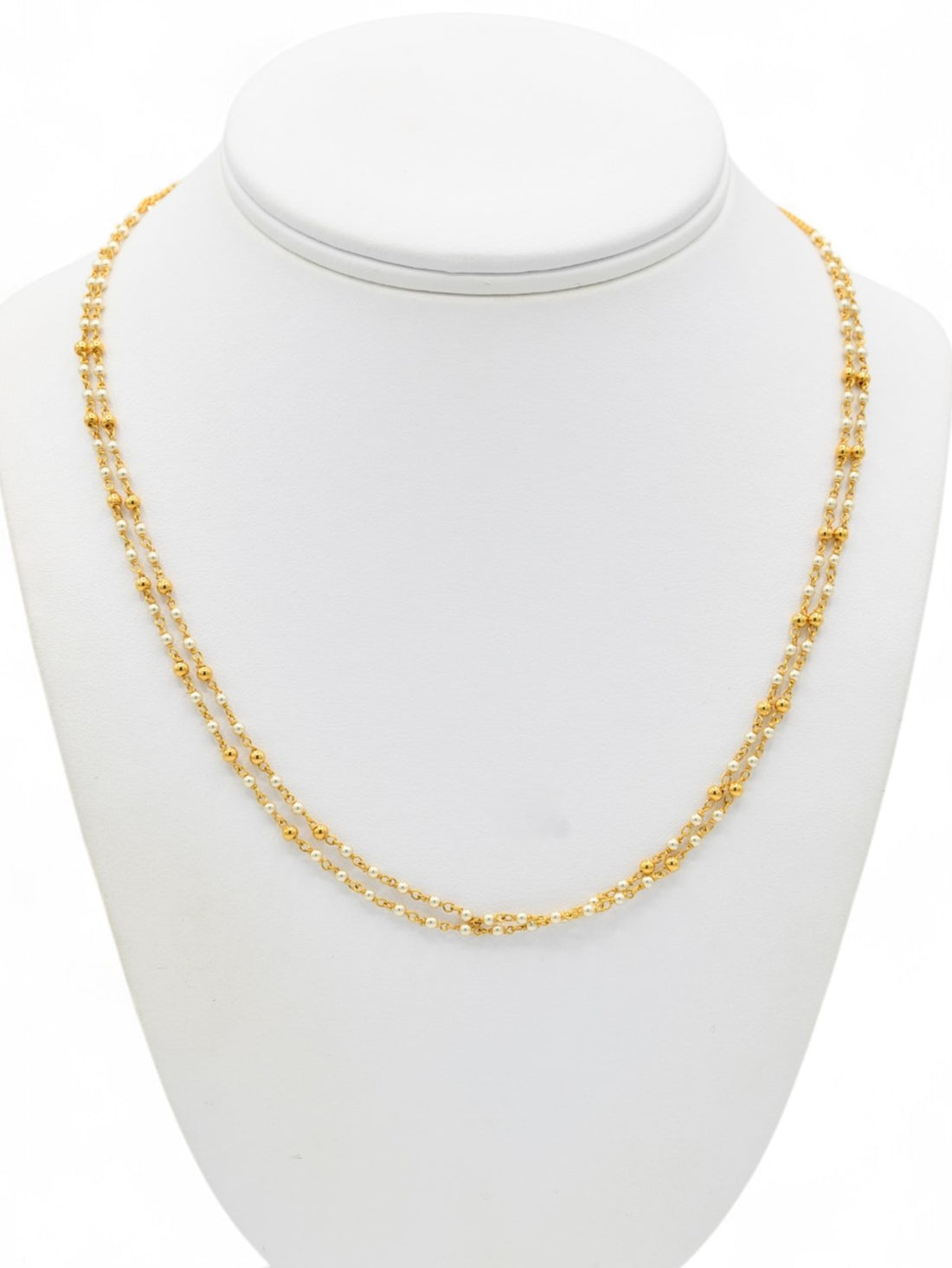 22ct Gold Pearl 2 Row Fancy Chain - Roop Darshan