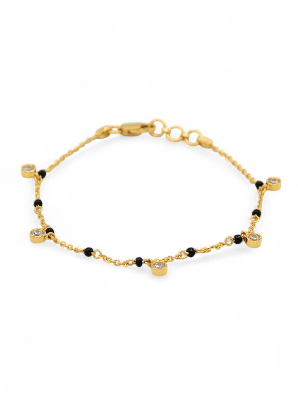 22ct Gold CZ Black Beads Ladies Bracelet