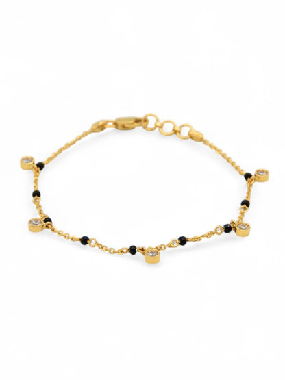 22ct Gold CZ Black Beads Ladies Bracelet - Roop Darshan
