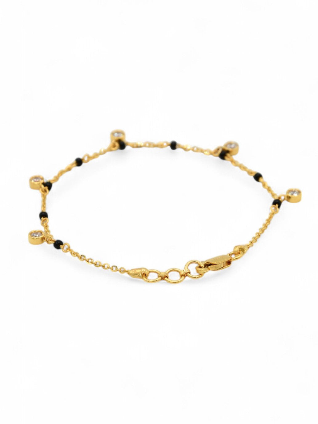 22ct Gold CZ Black Beads Ladies Bracelet