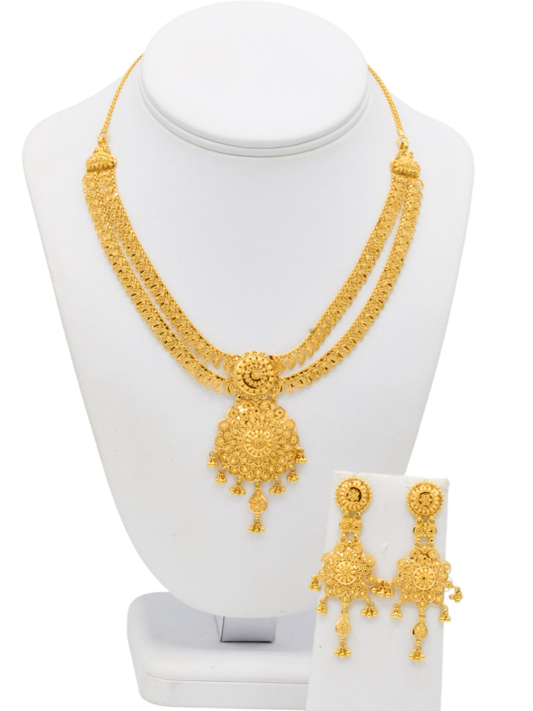 22ct Gold 2 Row Necklace Set - Roop Darshan