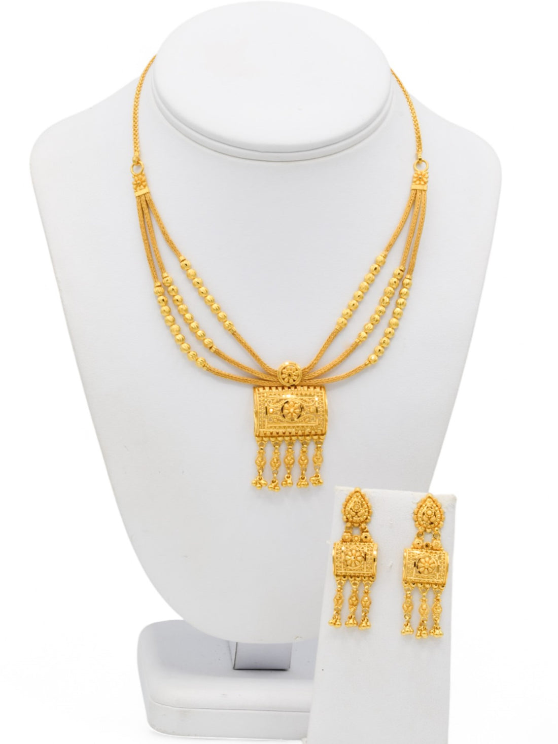 22ct Gold 3 Row Necklace Set - Roop Darshan