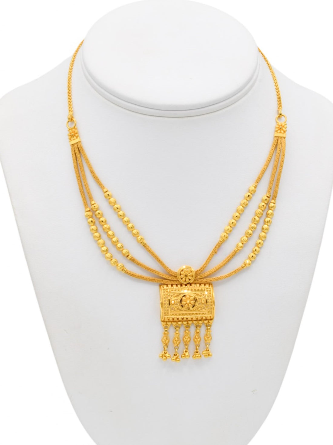 22ct Gold 3 Row Necklace Set - Roop Darshan