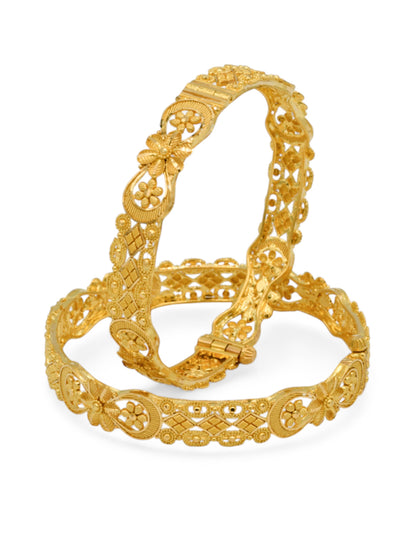 22ct Gold Filigree pair Screw Bangle - Roop Darshan