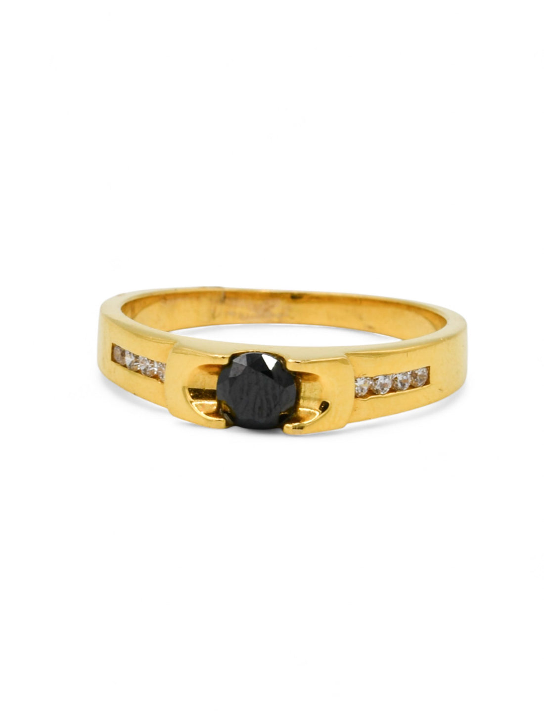 22ct Gold CZ Black Ring