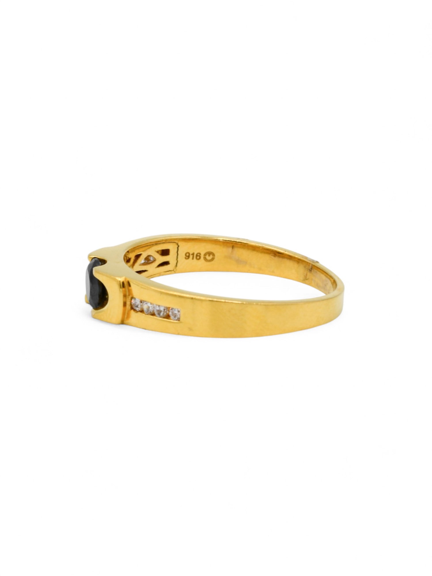 22ct Gold CZ Black Ring