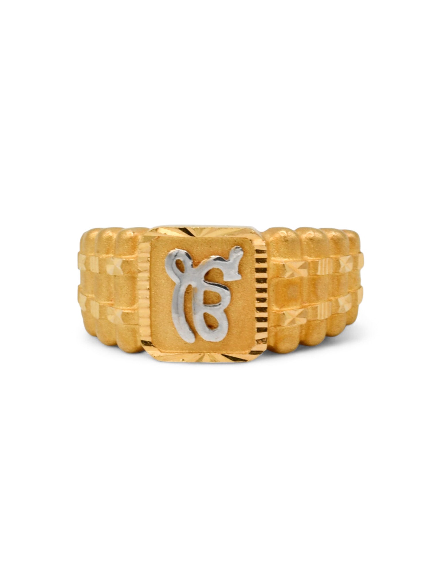 22ct Gold Two Tone Onkar Mens Ring - Roop Darshan