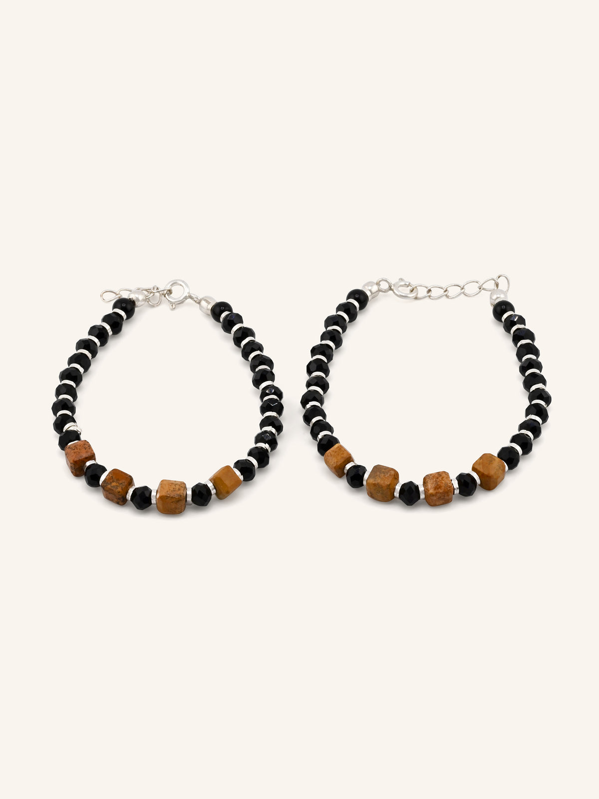 Silver Black Beads Pair Baby Bracelet
