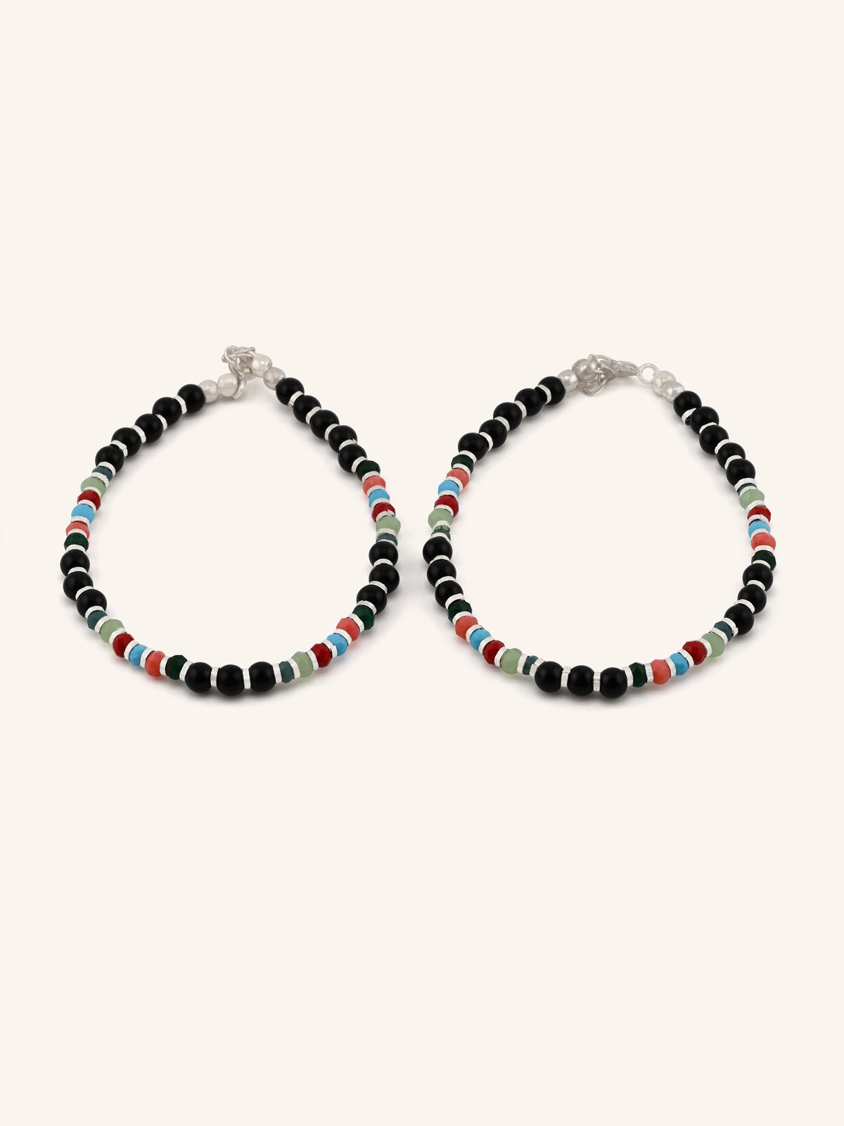 Silver Black/Multi Beads Pair Baby Bracelet