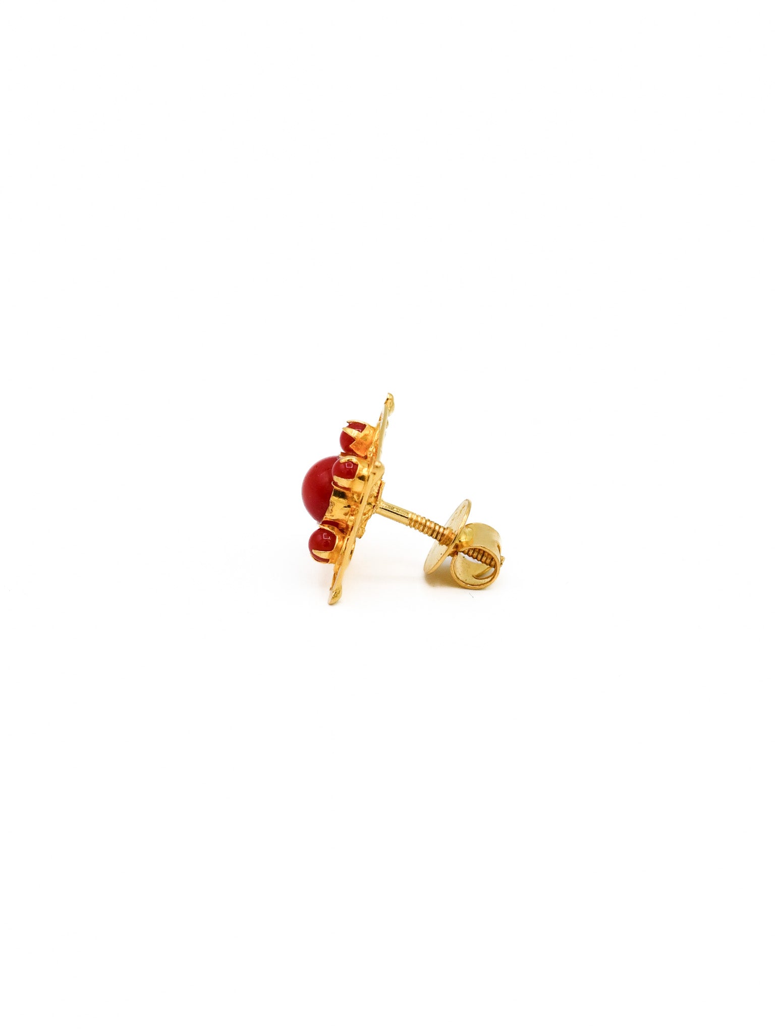 22ct Gold Red Stone Stud Earrings - Roop Darshan