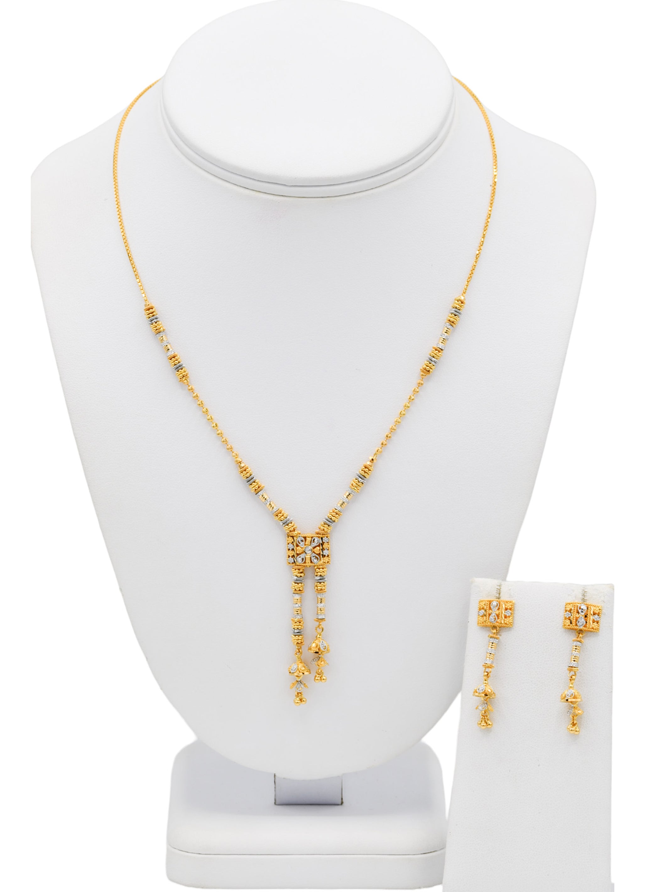 22ct Gold Two Tone Ball Necklace Set - Roop Darshan