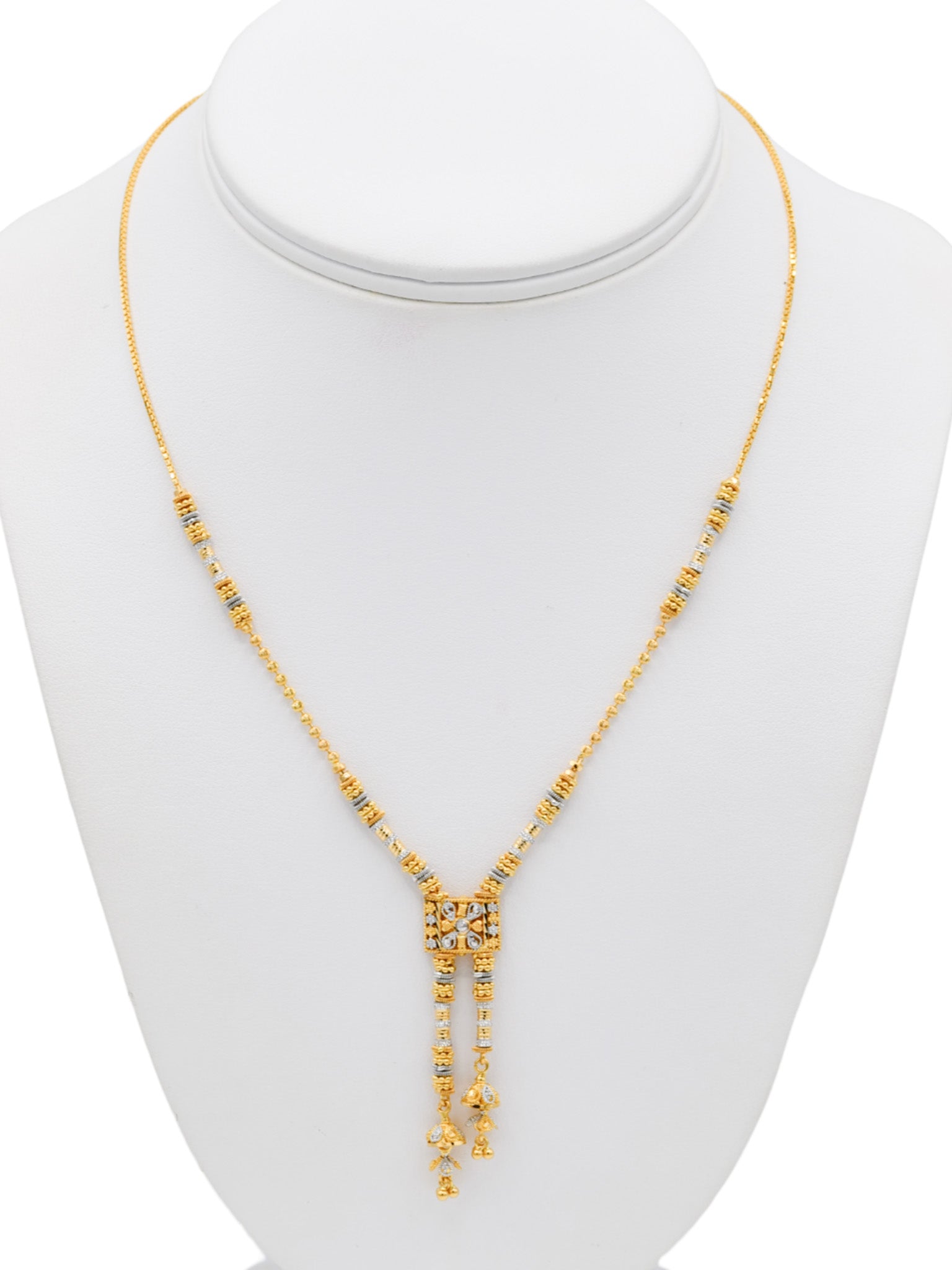 22ct Gold Two Tone Ball Necklace Set - Roop Darshan
