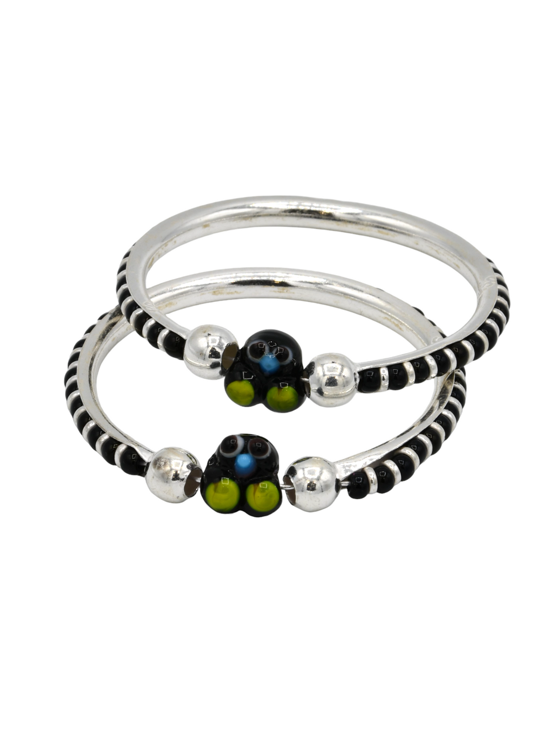 Silver 2 Piece Black Beads Baby Bangle - Roop Darshan