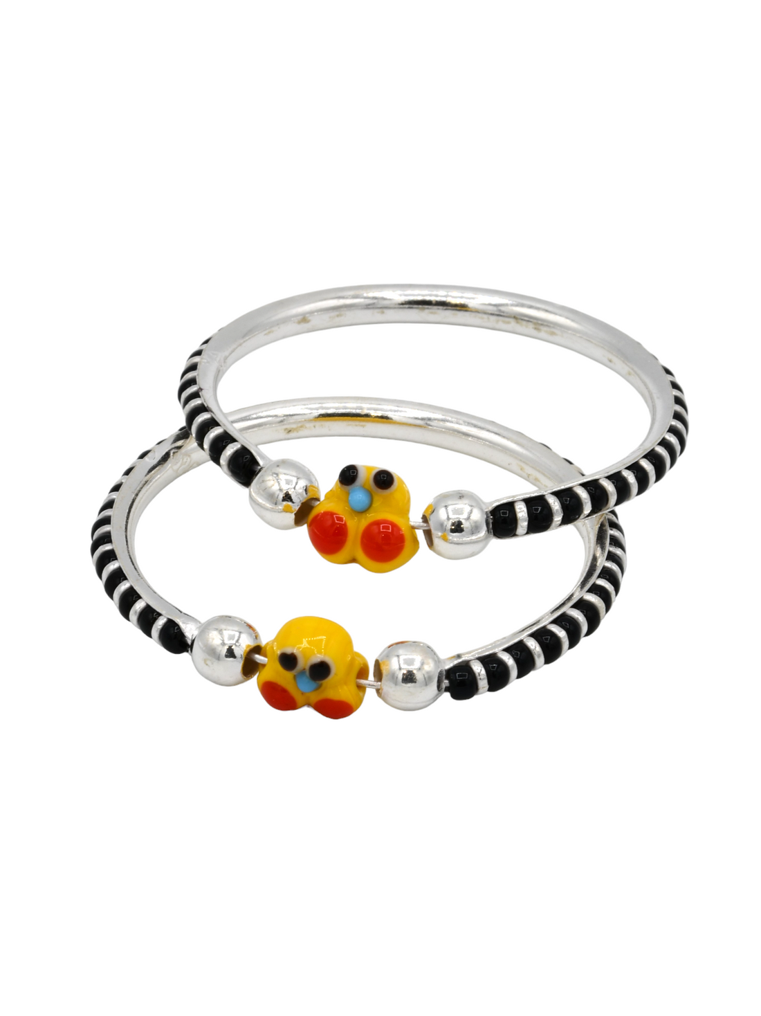 Silver 2 Piece Black Beads Baby Bangle - Roop Darshan