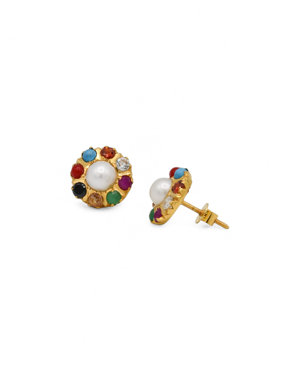 22ct Gold Navratna Stud Earrings - Roop Darshan