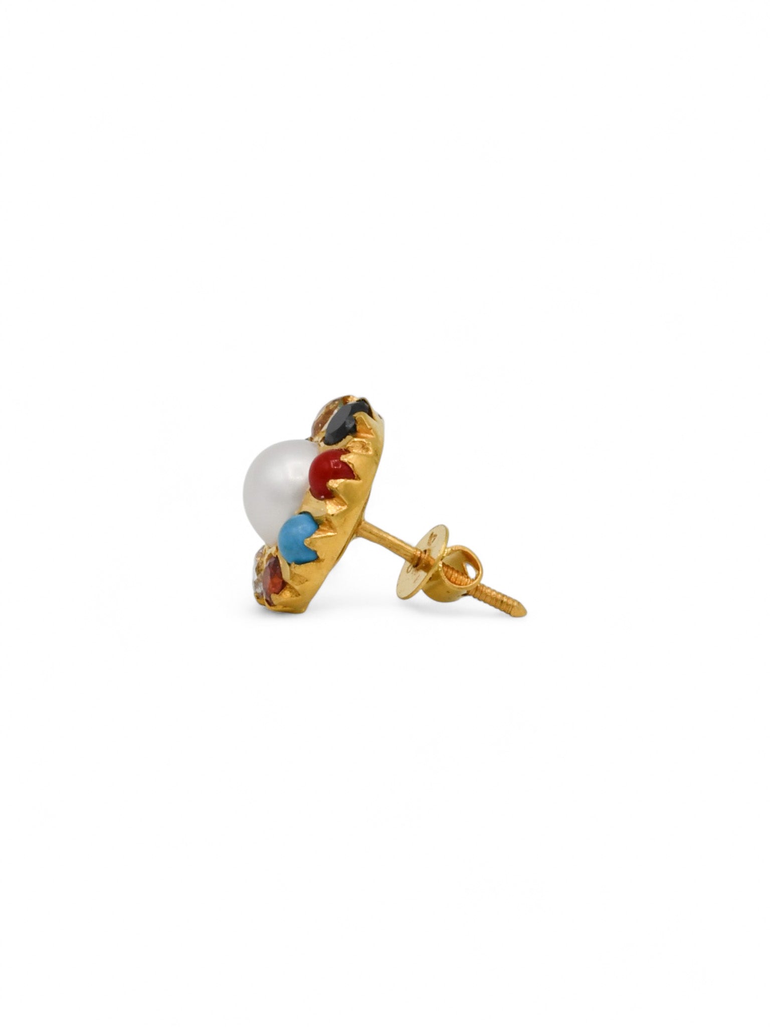 22ct Gold Navratna Stud Earrings - Roop Darshan