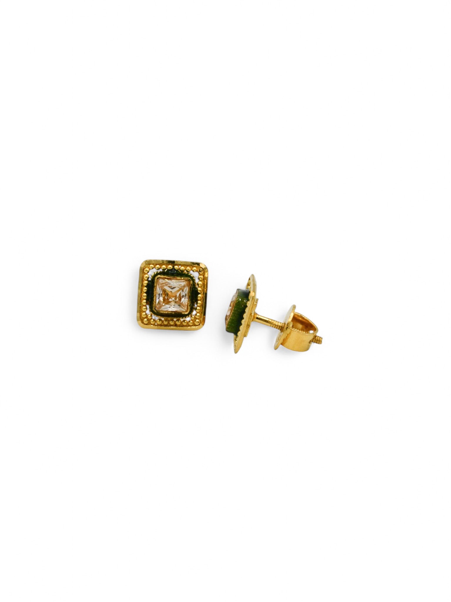 22ct Gold Kundan Minakari Stud Earrings - Roop Darshan