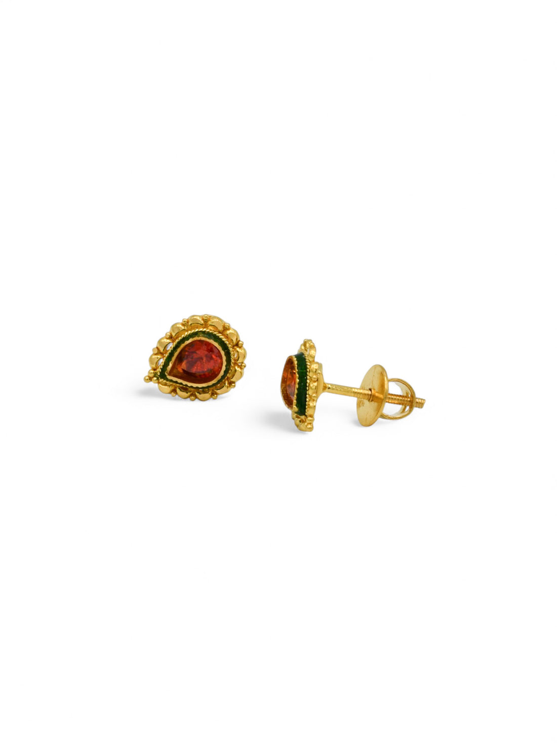 22ct Gold CZ Minakari Stud Earrings
