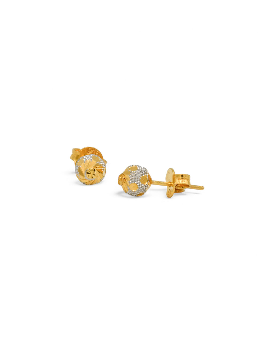 22ct Gold Two Tone Ball Stud Earrings - Roop Darshan