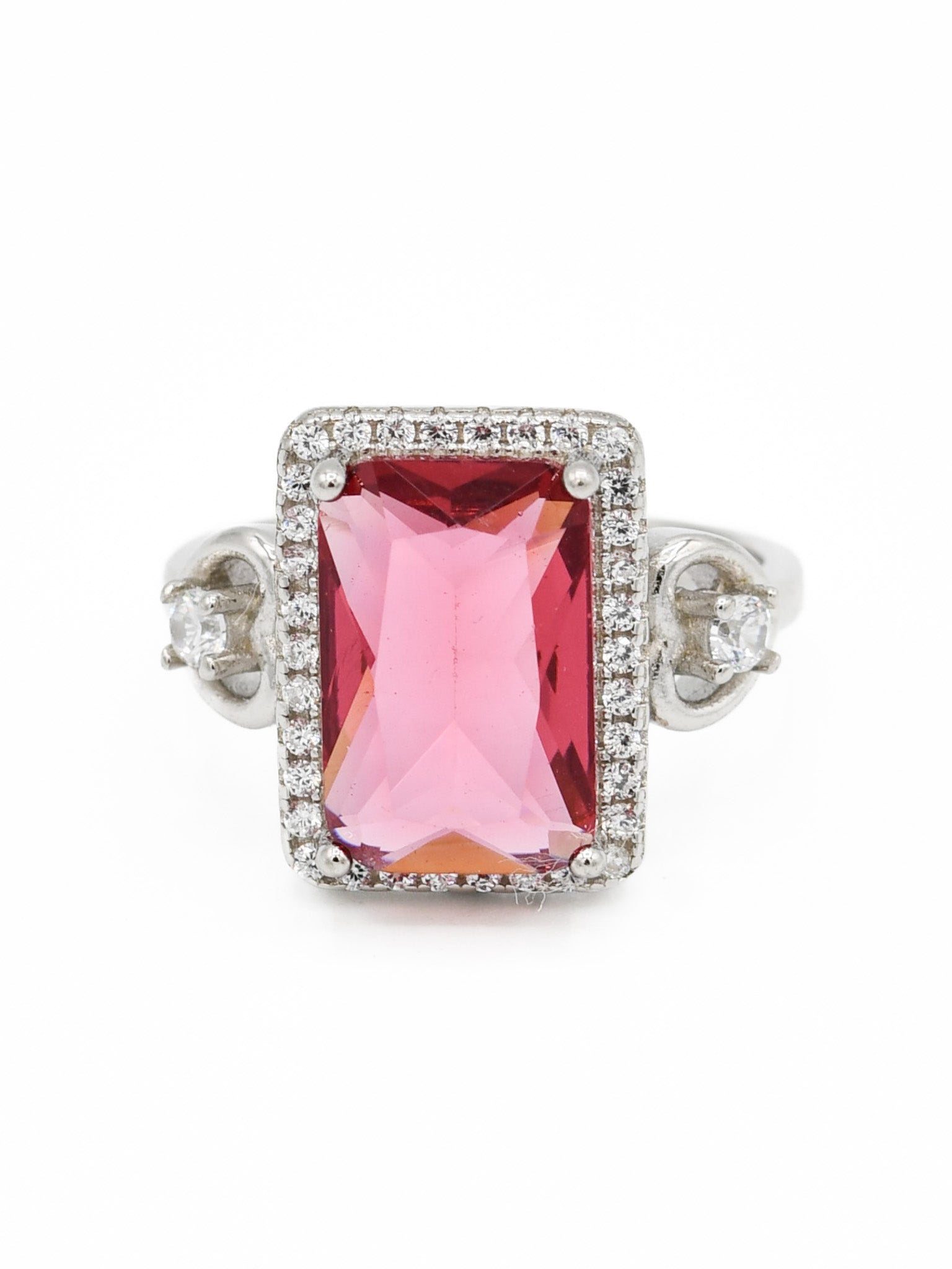 Silver Pink CZ Ladies Ring - Roop Darshan