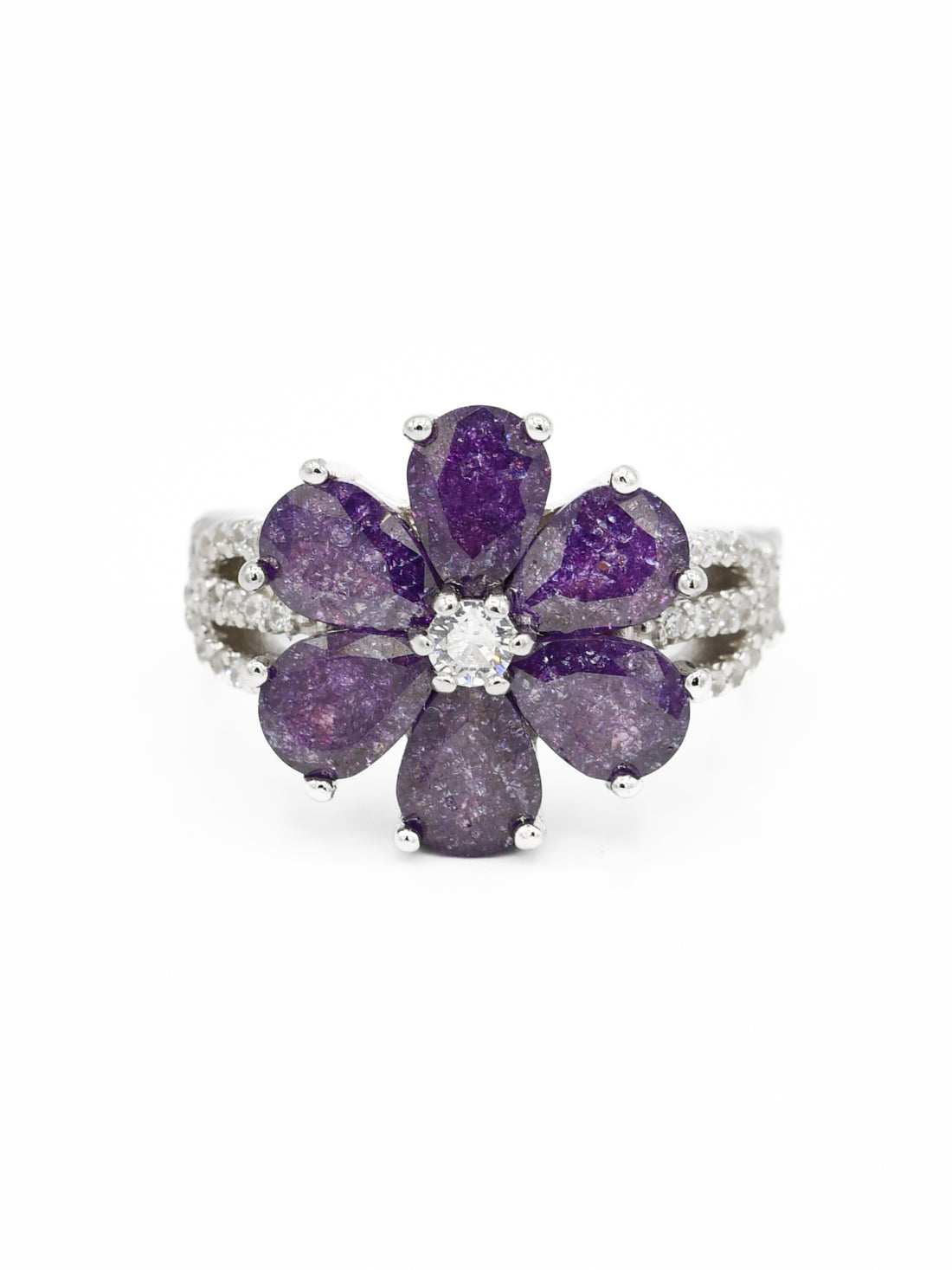 Silver Purple CZ Ladies Ring - Roop Darshan