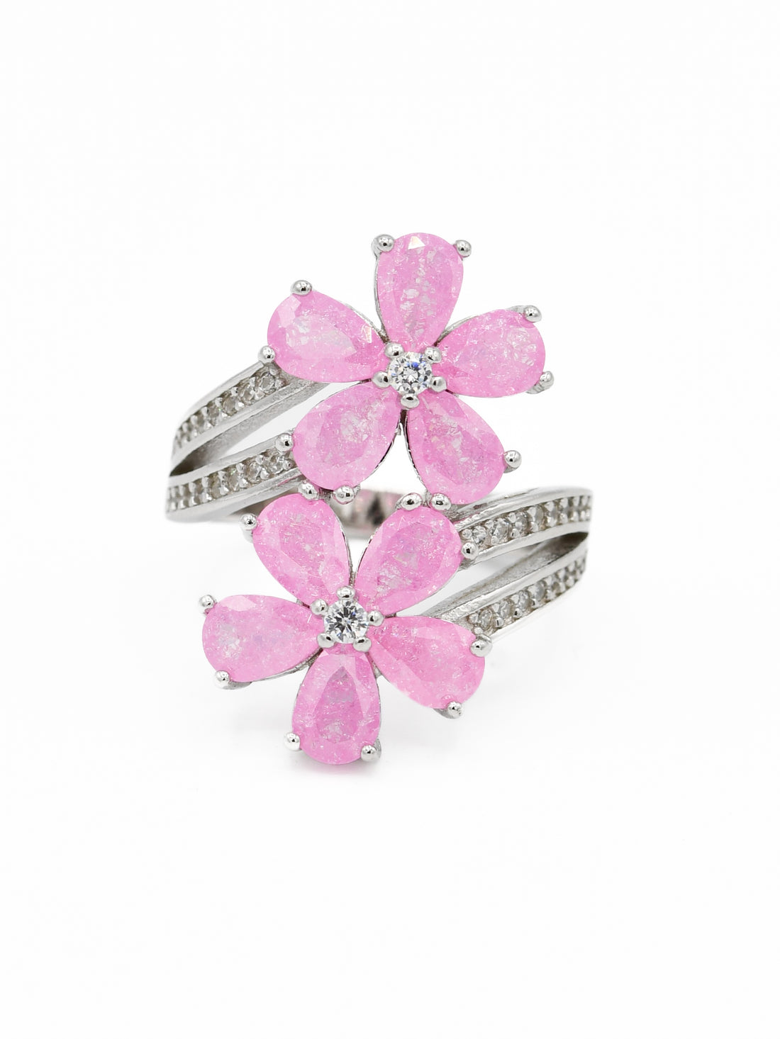 Silver Pink CZ Ladies Ring - Roop Darshan
