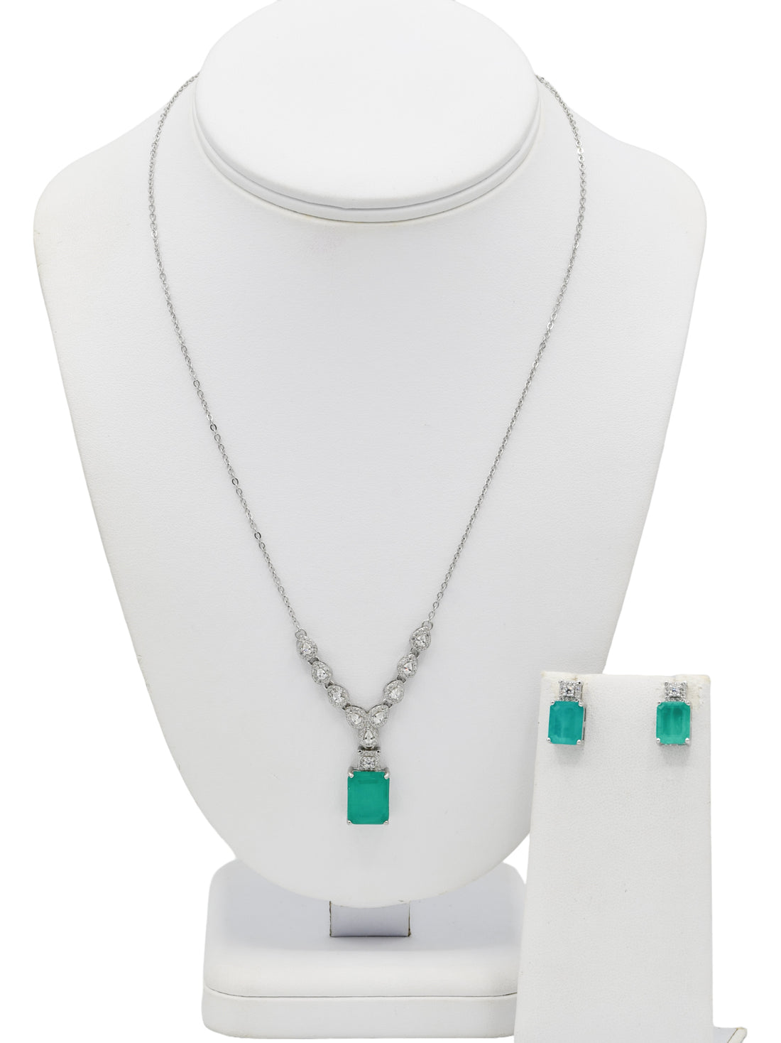 Silver CZ Necklace Set - Roop Darshan