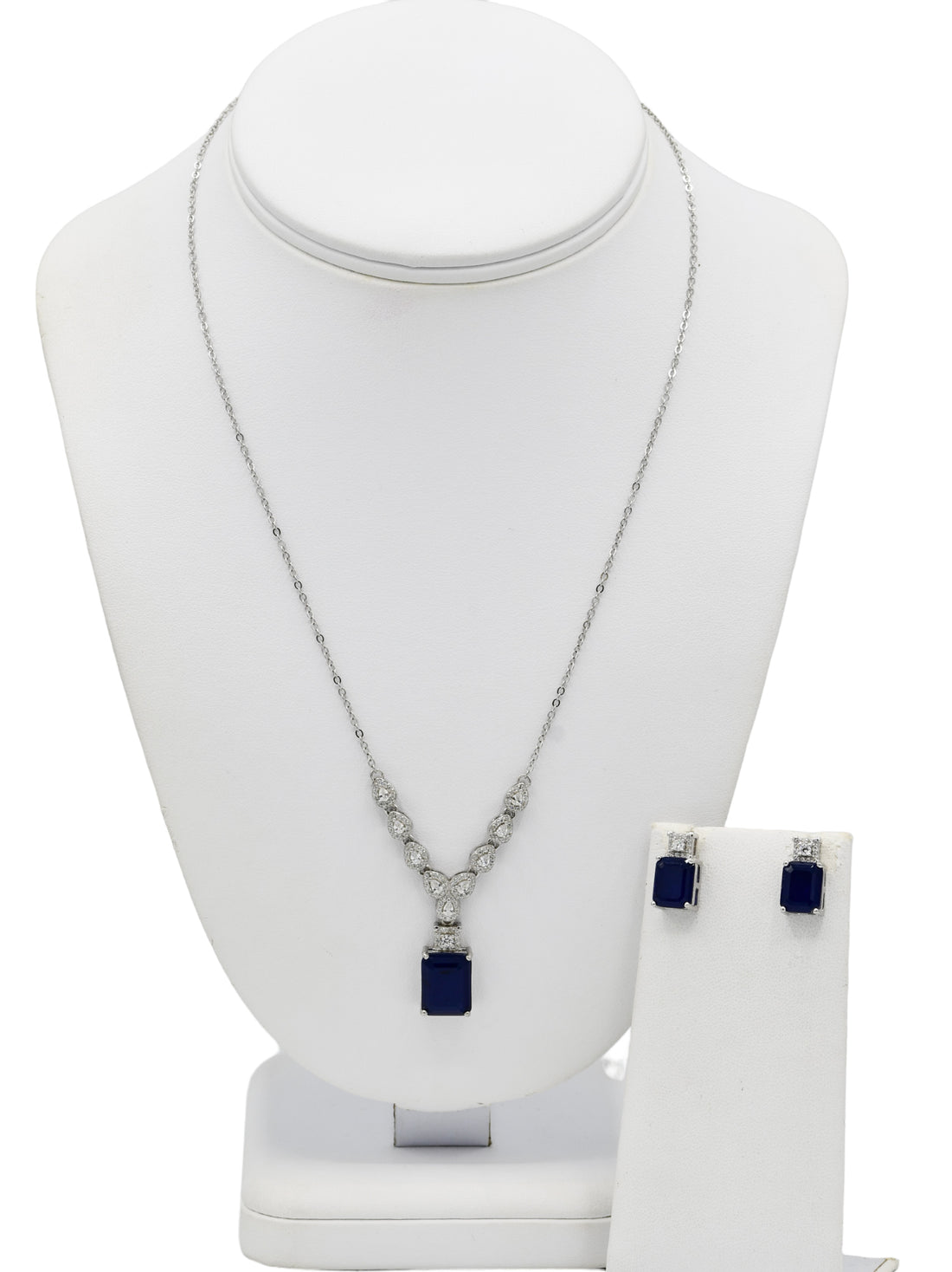 Silver CZ Necklace Set - Roop Darshan