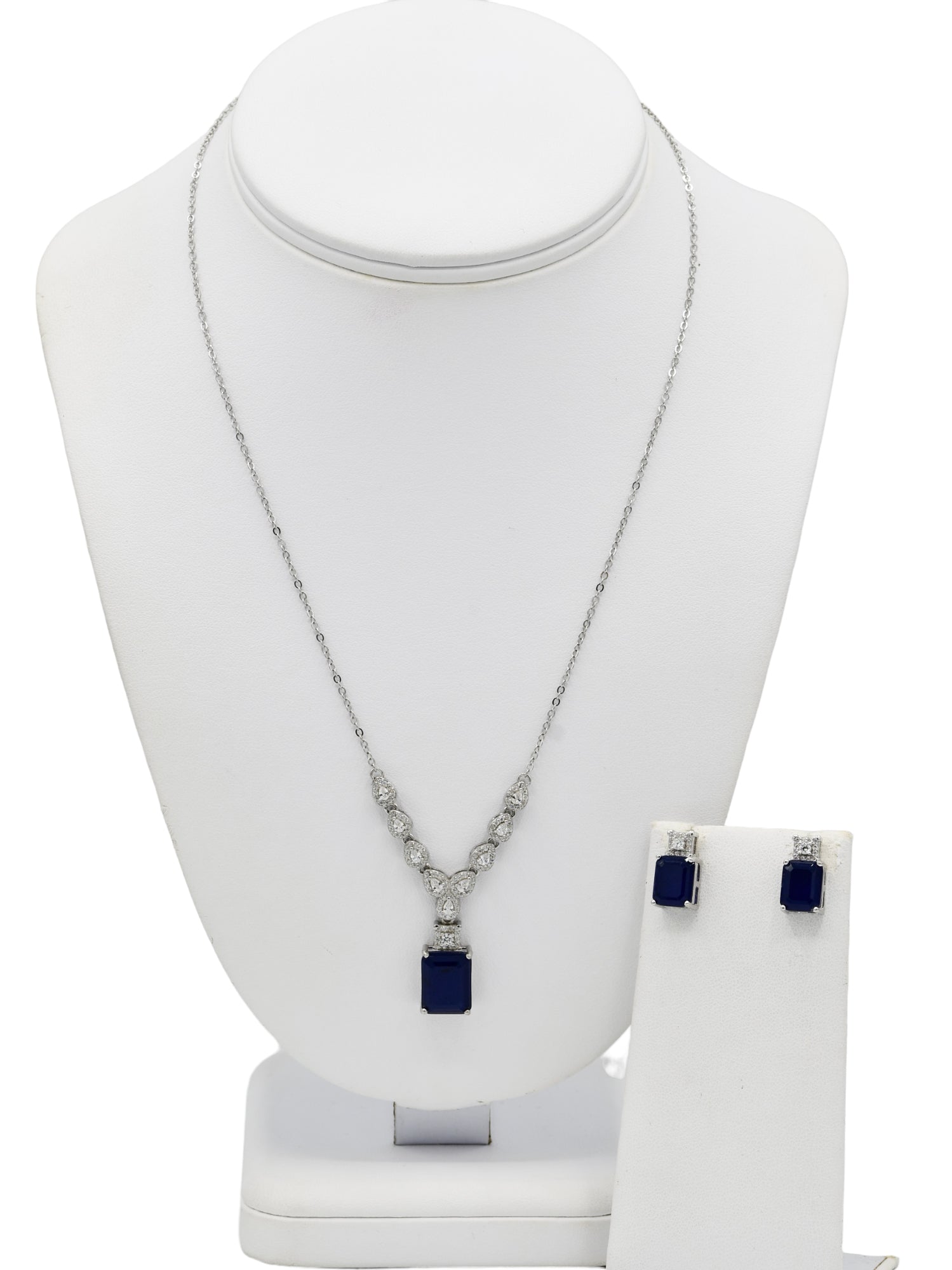 Silver CZ Necklace Set - Roop Darshan