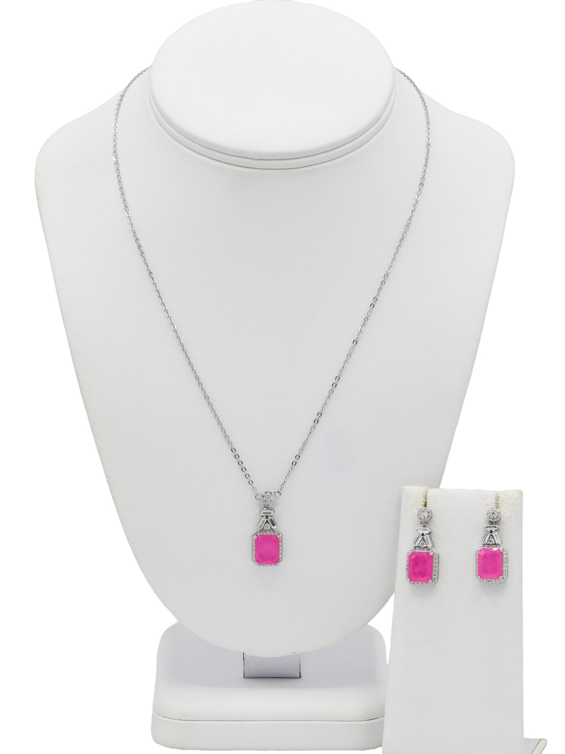 Silver CZ Necklace Set - Roop Darshan