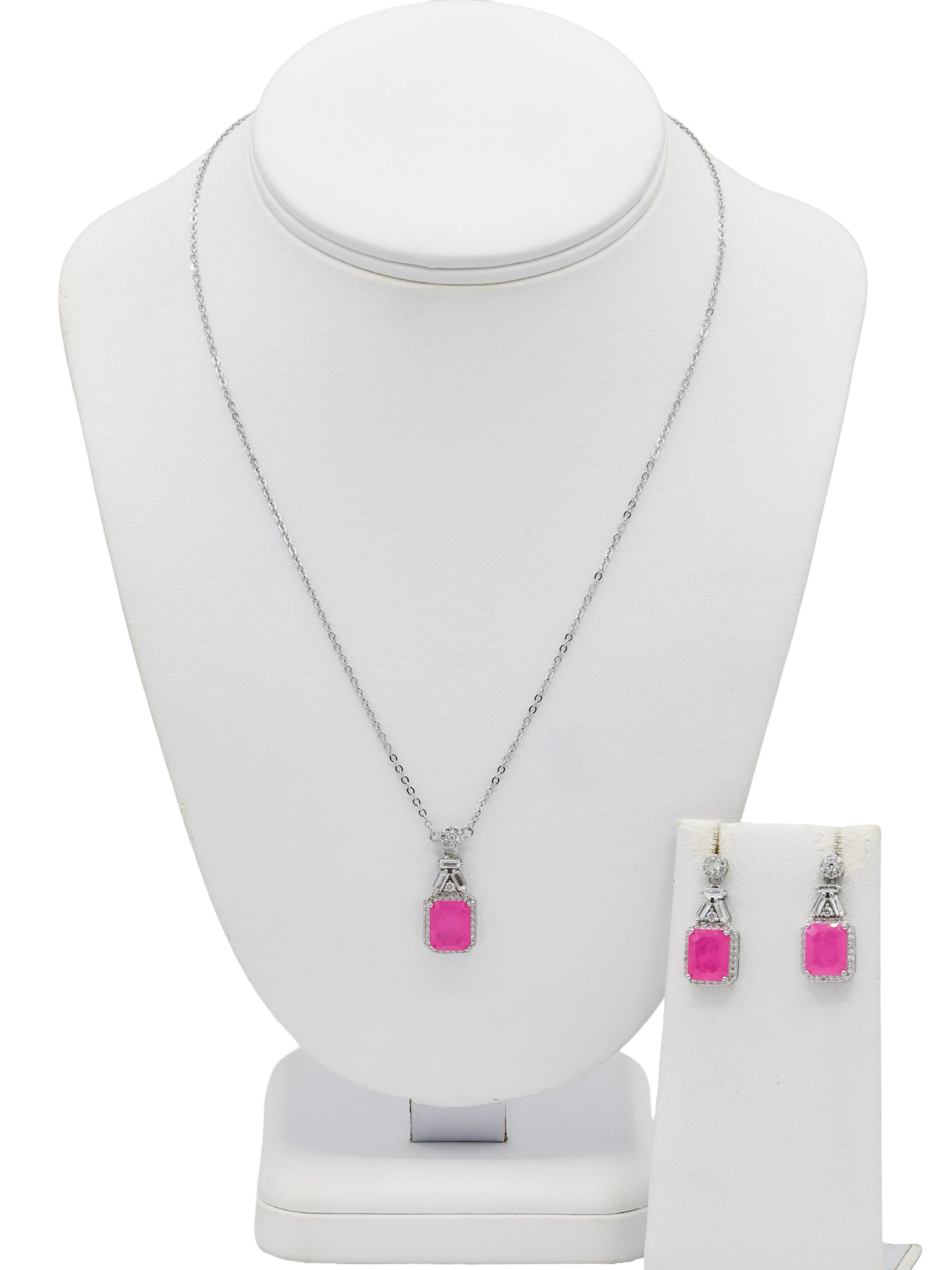Silver CZ Necklace Set - Roop Darshan