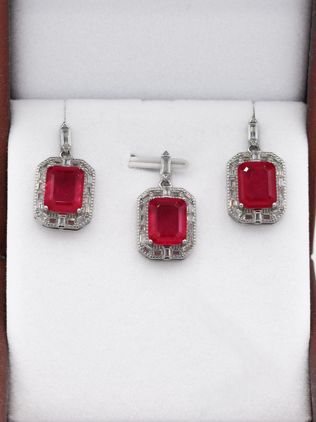 Silver Pink Stone CZ Pendant Set - Roop Darshan