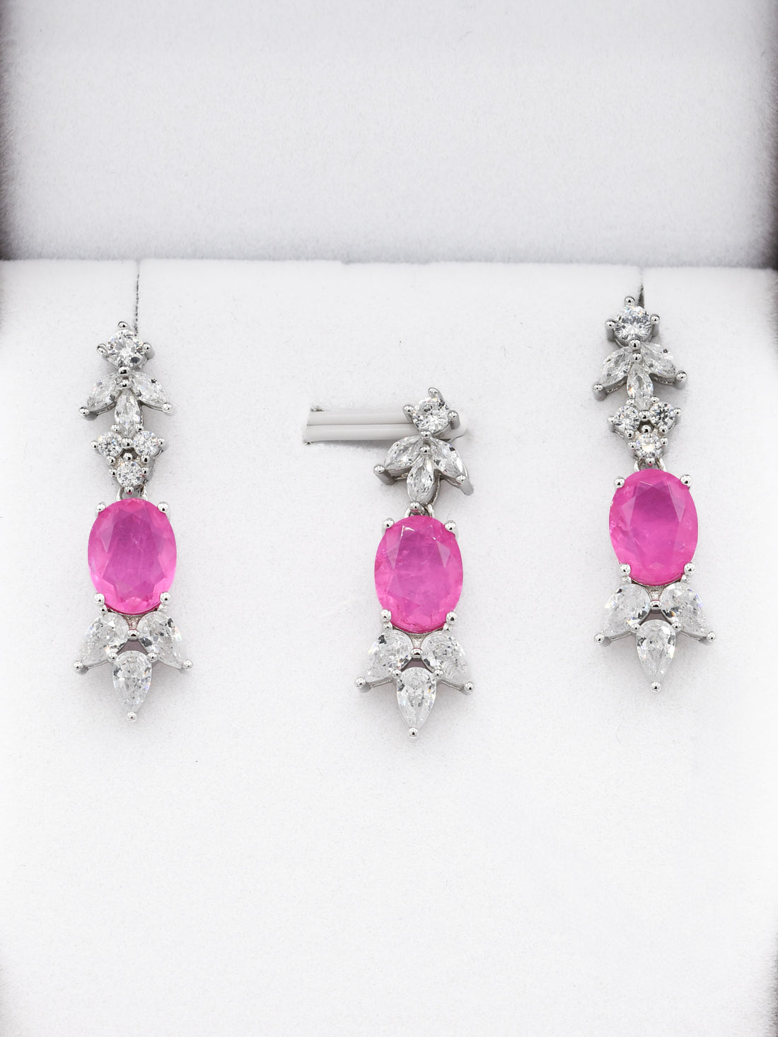 Silver Pink Stone CZ Pendant Set - Roop Darshan