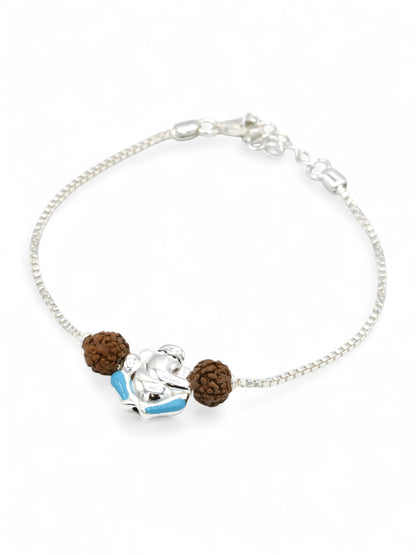 Silver Ganesh Rudraksh Rakhi Bracelet - Roop Darshan