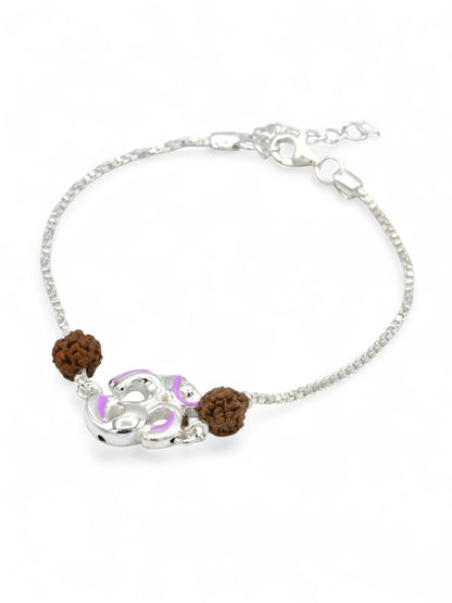 Silver Om Rudraksh Rakhi Bracelet - Roop Darshan