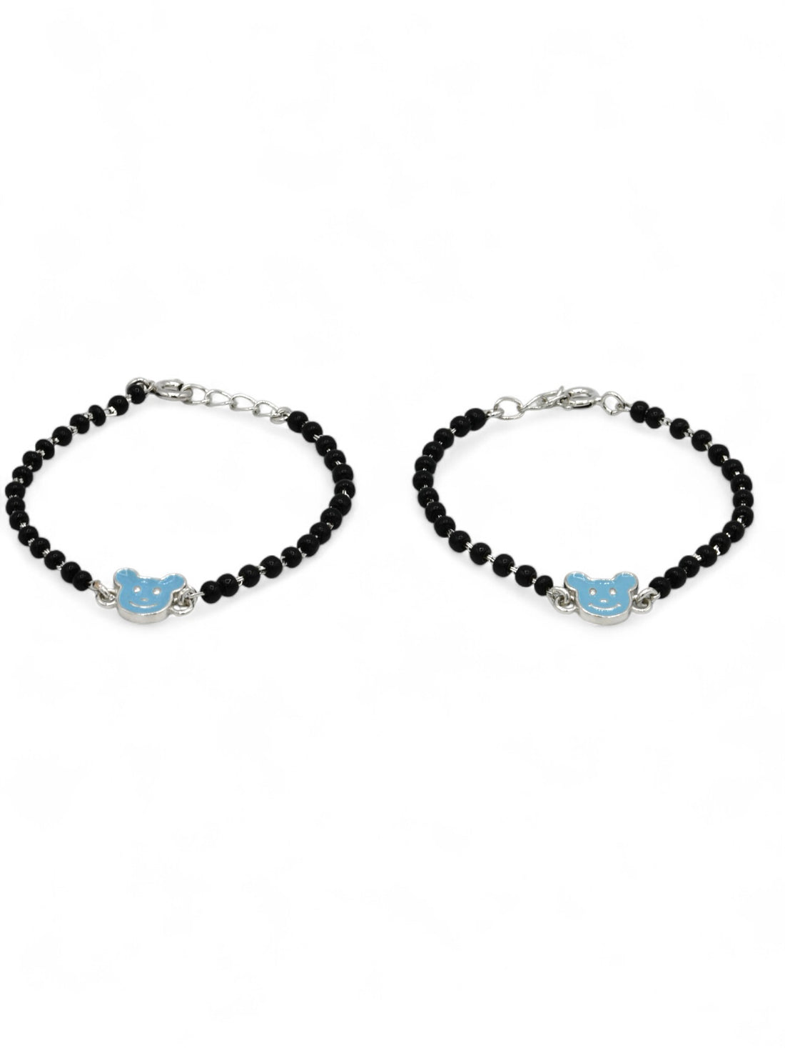 Silver Black Beads Mickey Pair Baby Bracelet - Roop Darshan
