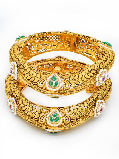 22ct Antique Gold 2 Piece Bangle - Roop Darshan